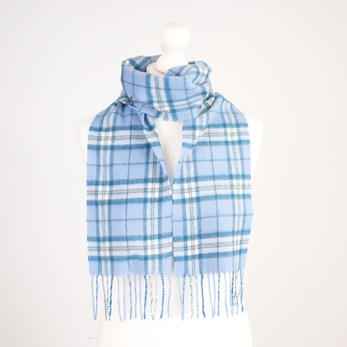 100% Cashmere Tartan Mini Scarf for Kids - Soft Children’s Luxury Scarf - THOMSON PALE BLUE - Heritage Of Scotland -