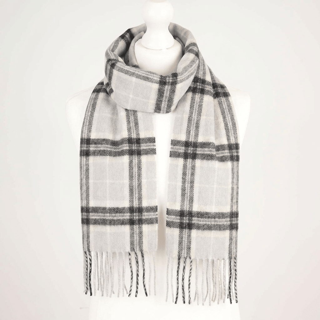 100% Cashmere Tartan Mini Scarf for Kids - Soft Children’s Luxury Scarf - THOMSON PALE GREY - Heritage Of Scotland -