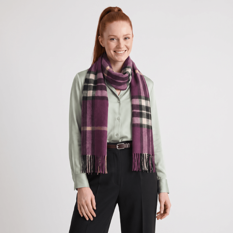 100% Lambswool Wide Scarf - Enlarged Off Scotty Thom Cabernet - Heritage Of Scotland -