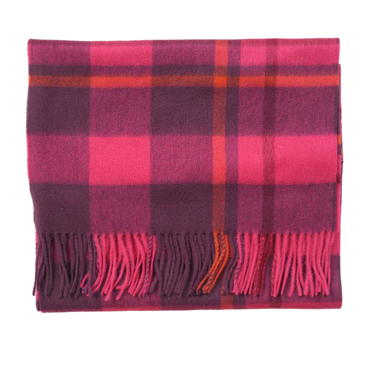 100% Lambswool Wide Scarf - Medieval Check - Cyclamen Pink and Eminence - Heritage Of Scotland -