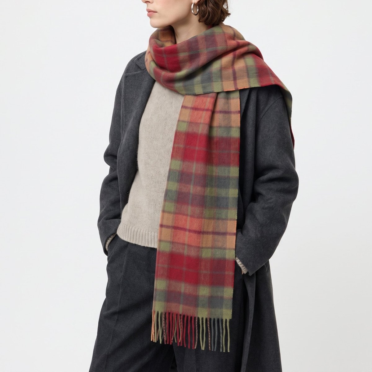 100% Lambswool Wide Scarf Soft Unisex Winter Wrap Heritage of Scotland - Buchanan Autumn - Heritage Of Scotland -