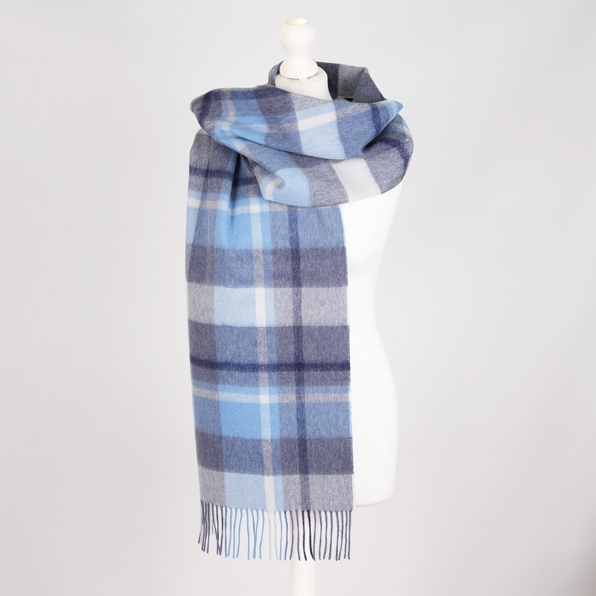 100% Lambswool Wide Scarf Soft Unisex Winter Wrap Heritage of Scotland - Coniston - Wedgewood Blue - Heritage Of Scotland -