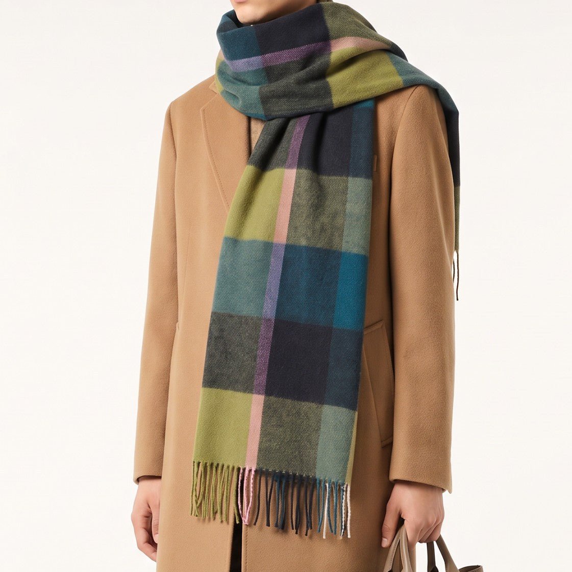 100% Lambswool Wide Scarf Soft Unisex Winter Wrap Heritage of Scotland - KIRKSTALL CHECK GREEN - Heritage Of Scotland -