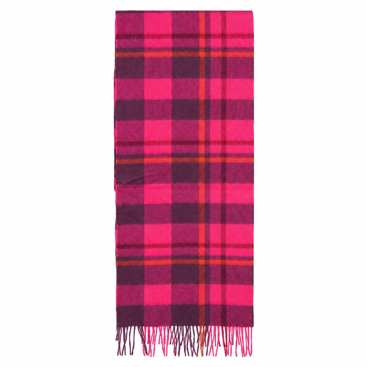 100% Lambswool Wide Scarf Soft Unisex Winter Wrap Heritage of Scotland - Medieval Check - Cyclamen Pink and Eminence - Heritage Of Scotland -