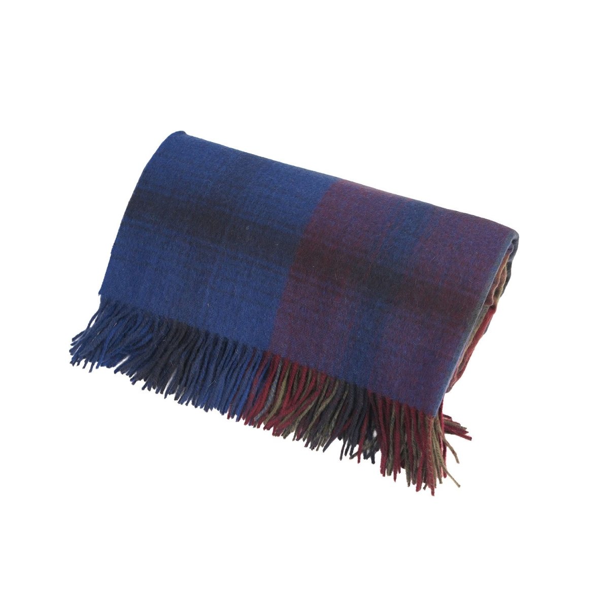 100% Pure Lambswool Blanket Throw – Luxury Soft Warm Wool Blanket - Home Décor - Block Check Indigo Blue - Heritage Of Scotland -