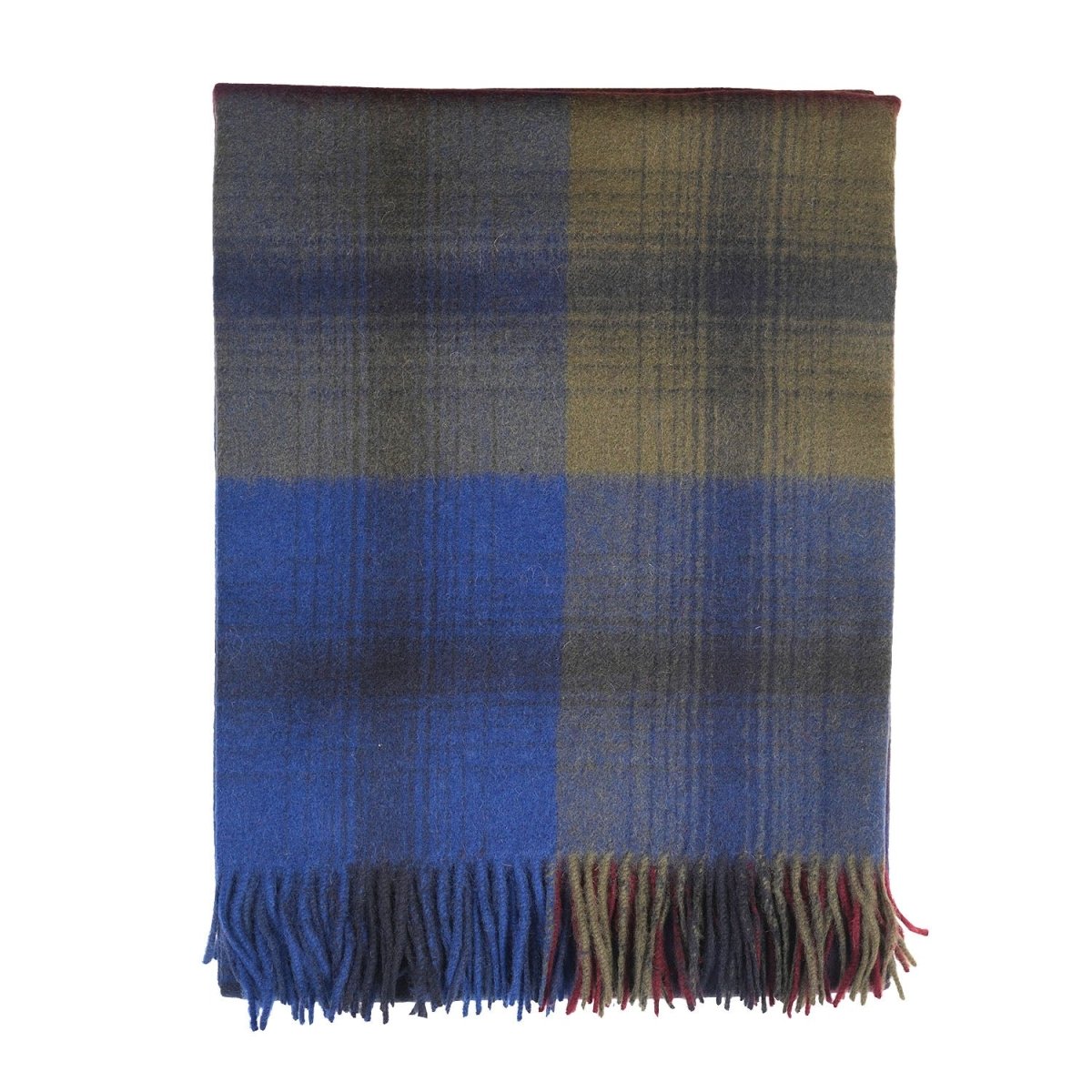 100% Pure Lambswool Blanket Throw – Luxury Soft Warm Wool Blanket - Home Décor - Block Check Indigo Blue - Heritage Of Scotland -