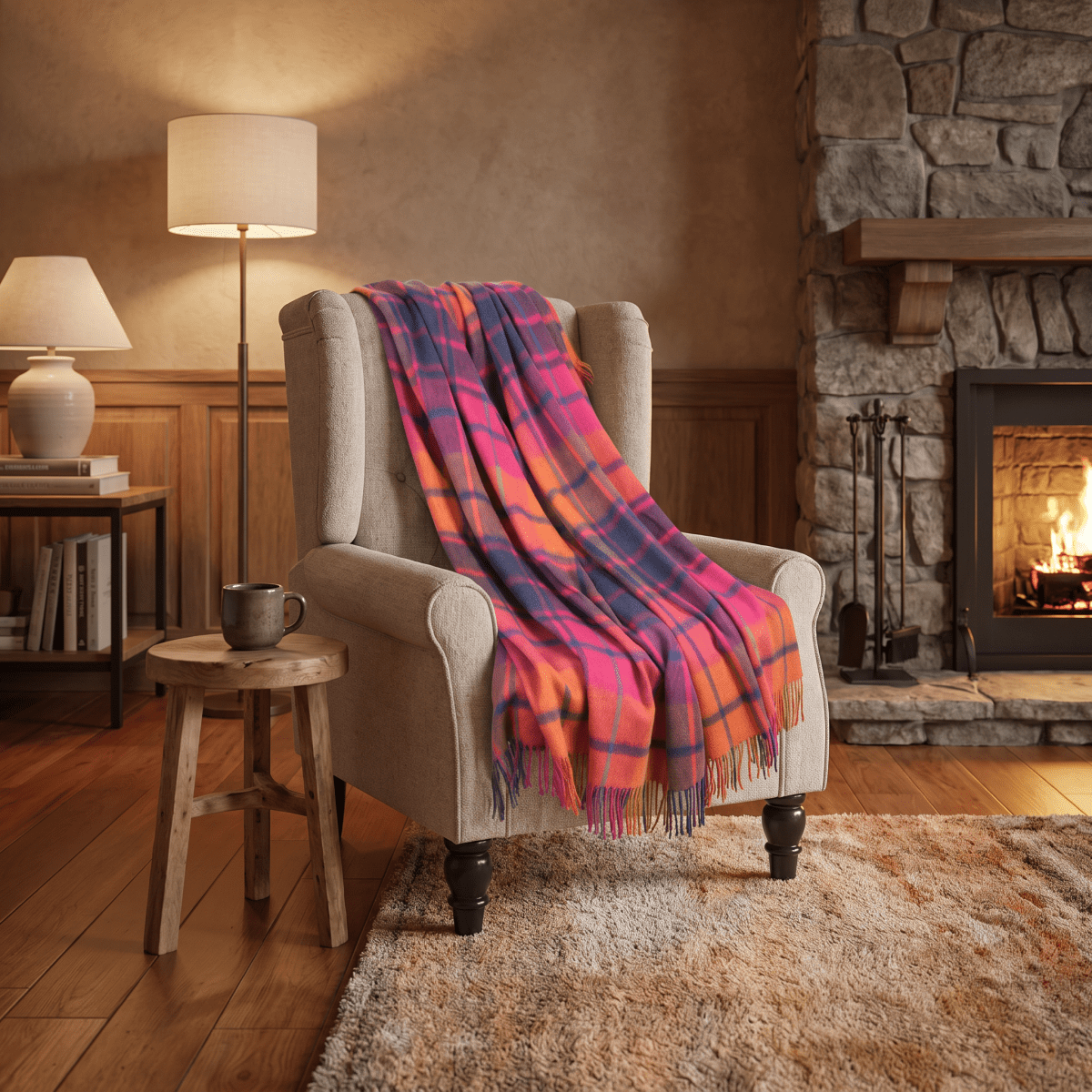 100% Pure Lambswool Blanket Throw – Luxury Soft Warm Wool Blanket - Home Décor - Mill Check Jazz - Heritage Of Scotland -