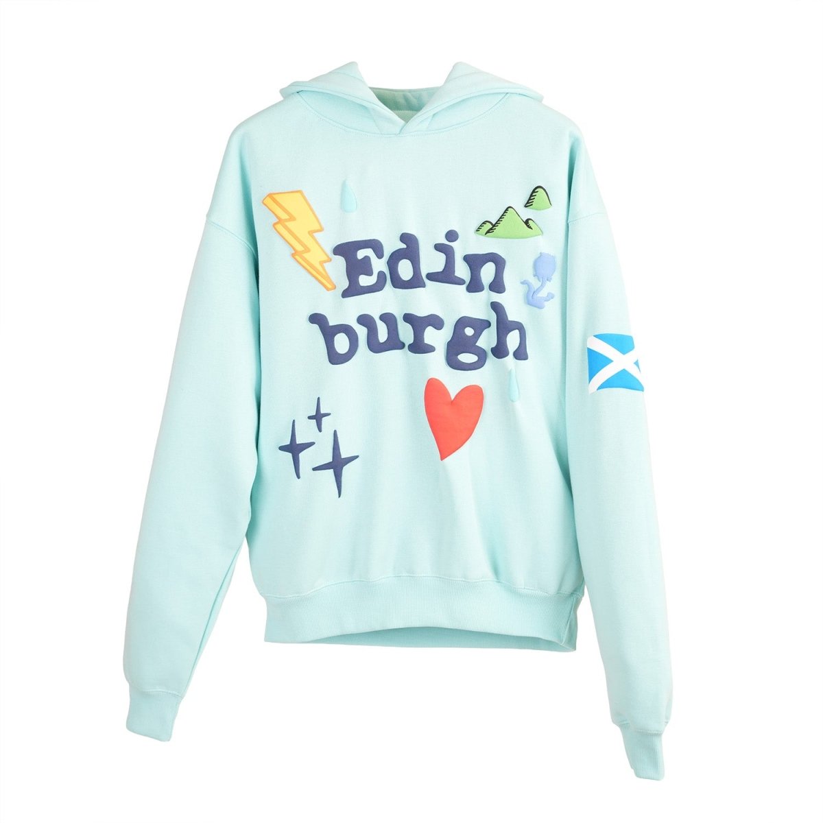 Adults Edinburgh 3D Puff Print Hoodie Aqua – Hooded Sweatshirt - Heritage Of Scotland - XS