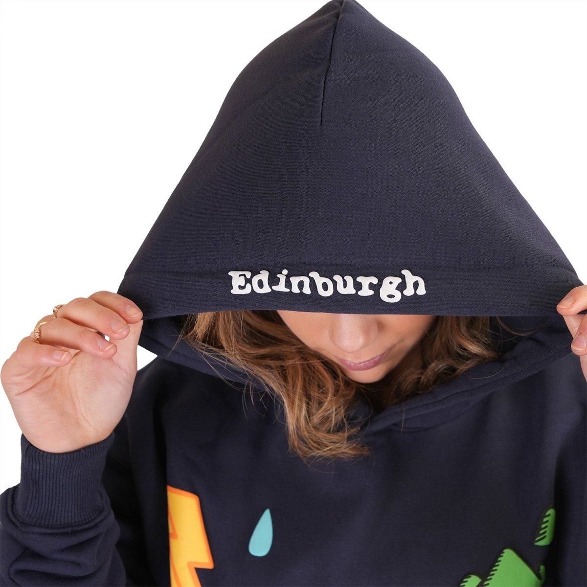 Adults Edinburgh 3D Puff Print Hoodie – Navy Scotland Hooded Sweatshirt - Heritage Of Scotland - NAVY