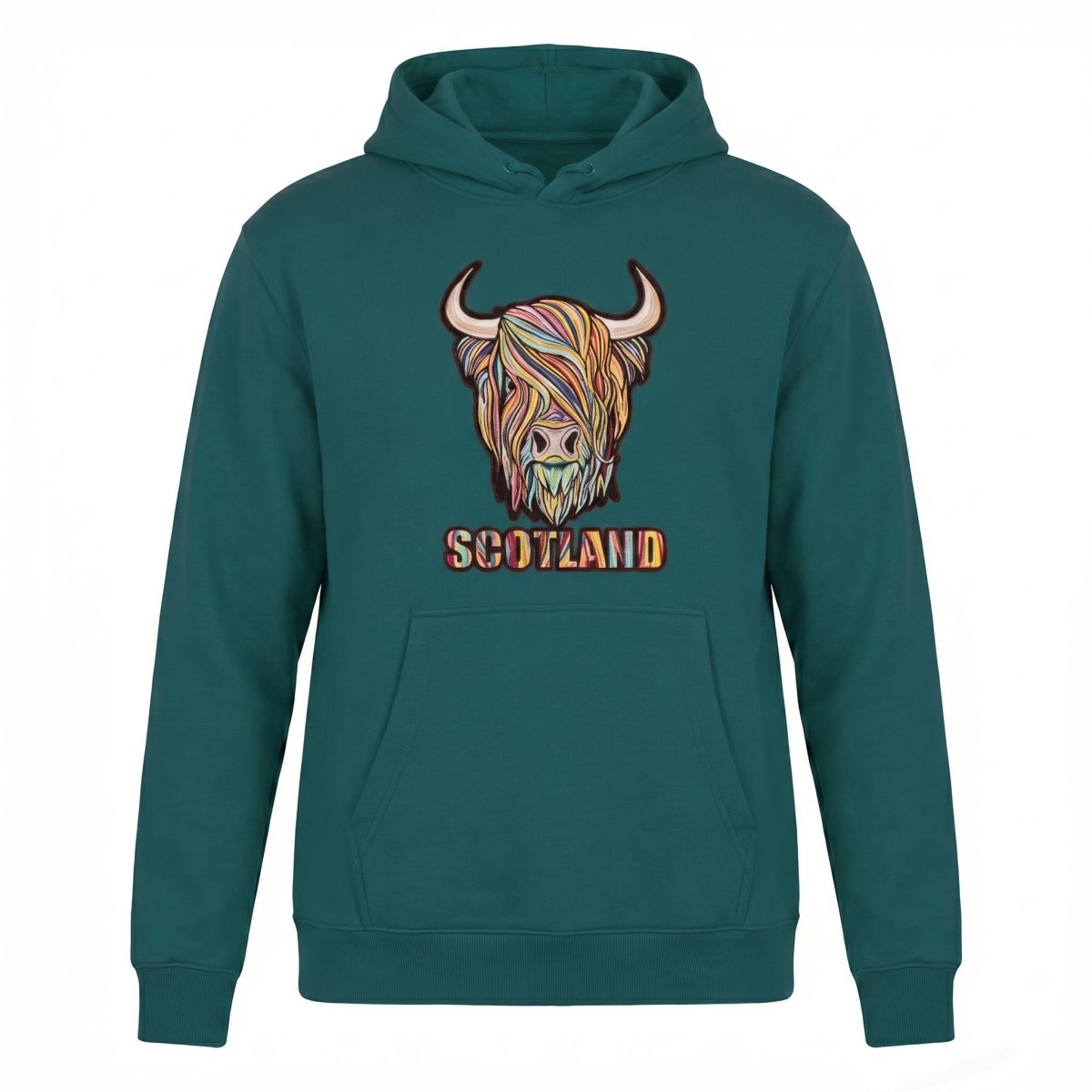 Adults Pastel Highland Cow Hooded Top Teal - Heritage Of Scotland - TEAL