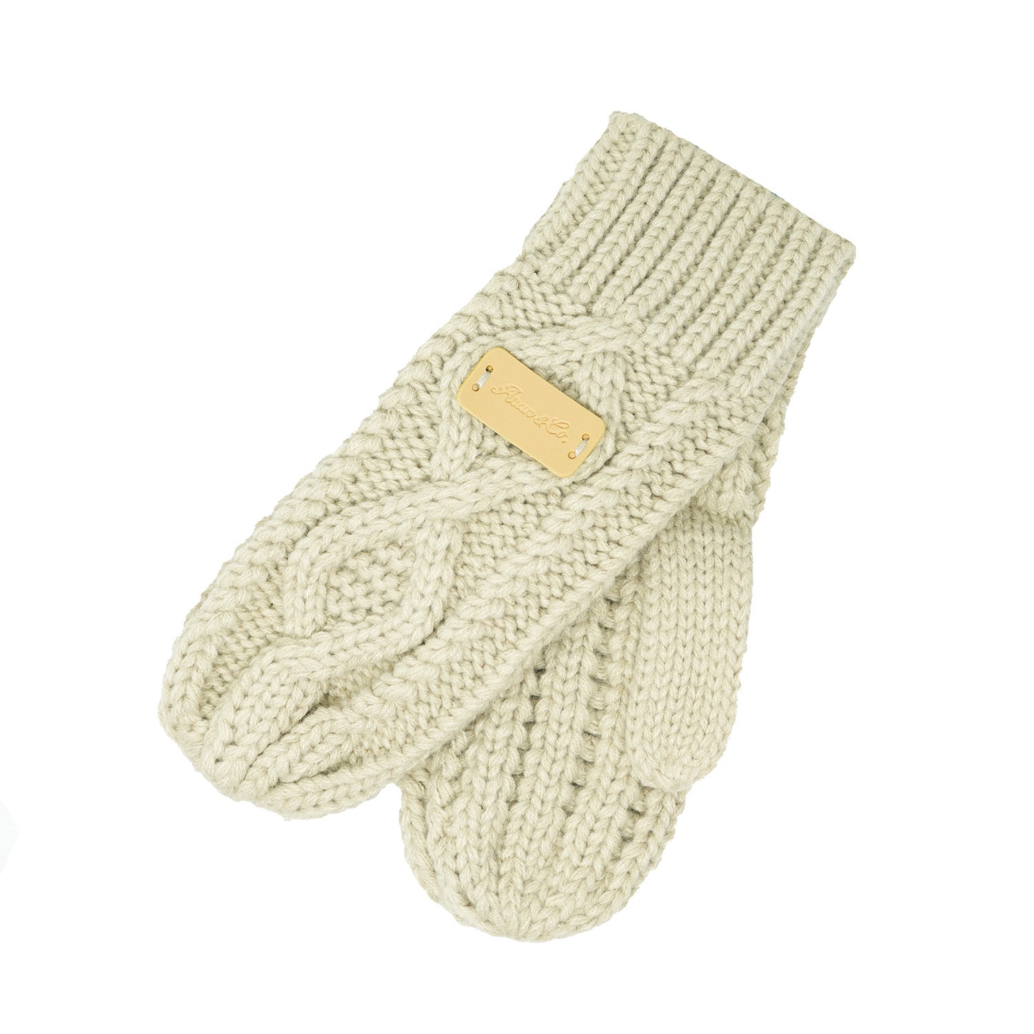 Aran Ladies Knitted 2 - Finger Mittens - Heritage Of Scotland - Khaki