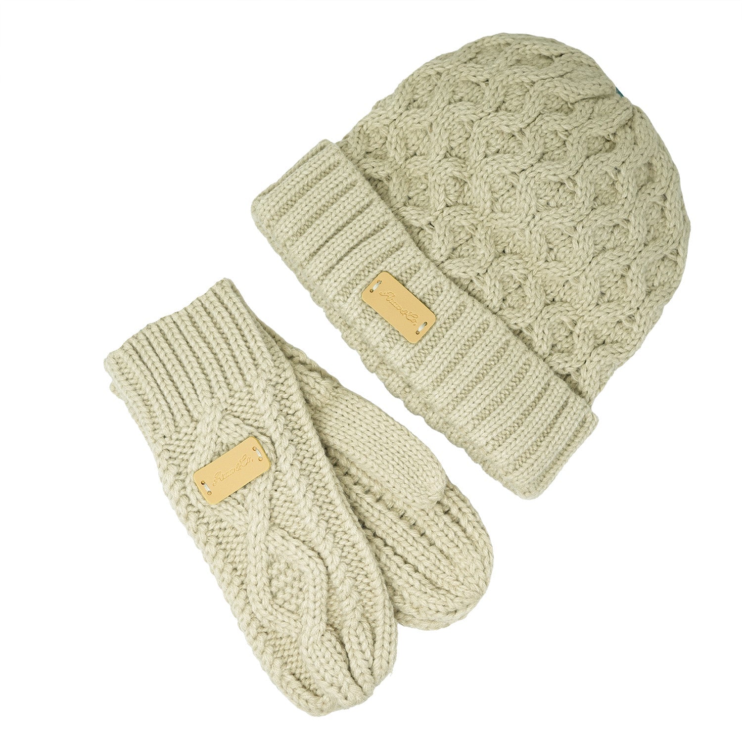 Aran Ladies Knitted 2 - Finger Mittens - Heritage Of Scotland - Khaki