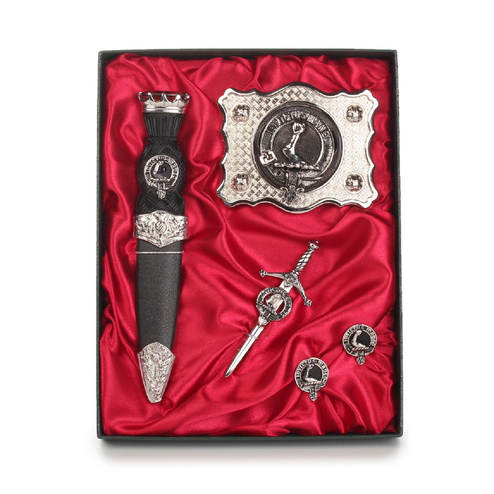 Armstrong Clan Badge, Kilt Pin, Lapel Pin, Cufflinks, Keyring/Key Fob & Gift Set — Fine Pewter by Art Pewter — Made in Scotland (Shiny Finish) - Heritage Of Scotland - Gift Set