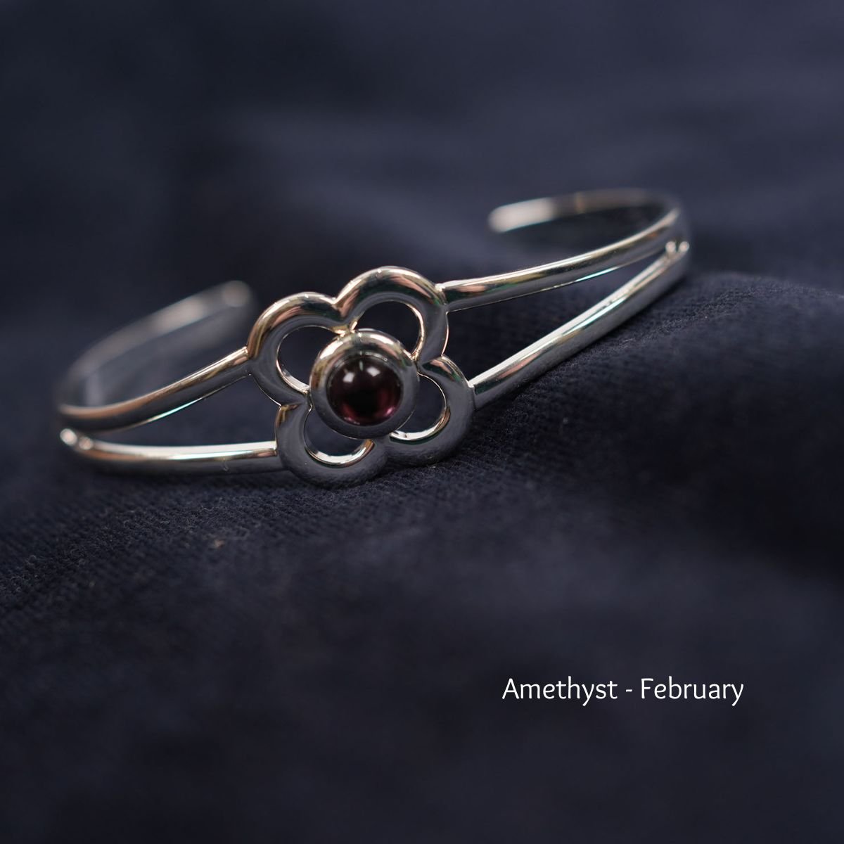 Art Pewter Birthstone Bangle - Silver Plated Pewter - Made in Scotland - February (Amethyst) - Heritage Of Scotland -