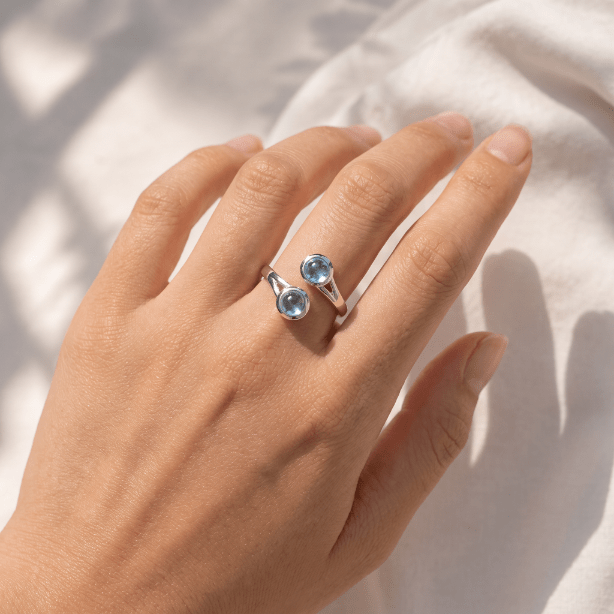 Art Pewter Celtic Birthstone Ring - Silver Plated Pewter - Made in Scotland - March (Aquamarine) - Heritage Of Scotland -