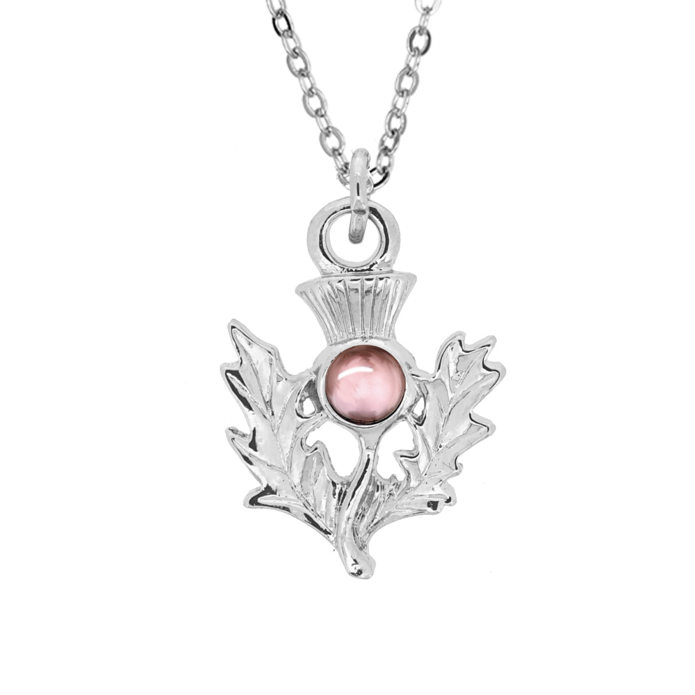 Art Pewter Scottish Thistle Birthstone Pendant - Silver Plated Pewter - Made in Scotland - Heritage Of Scotland - June (Light Amethyst)