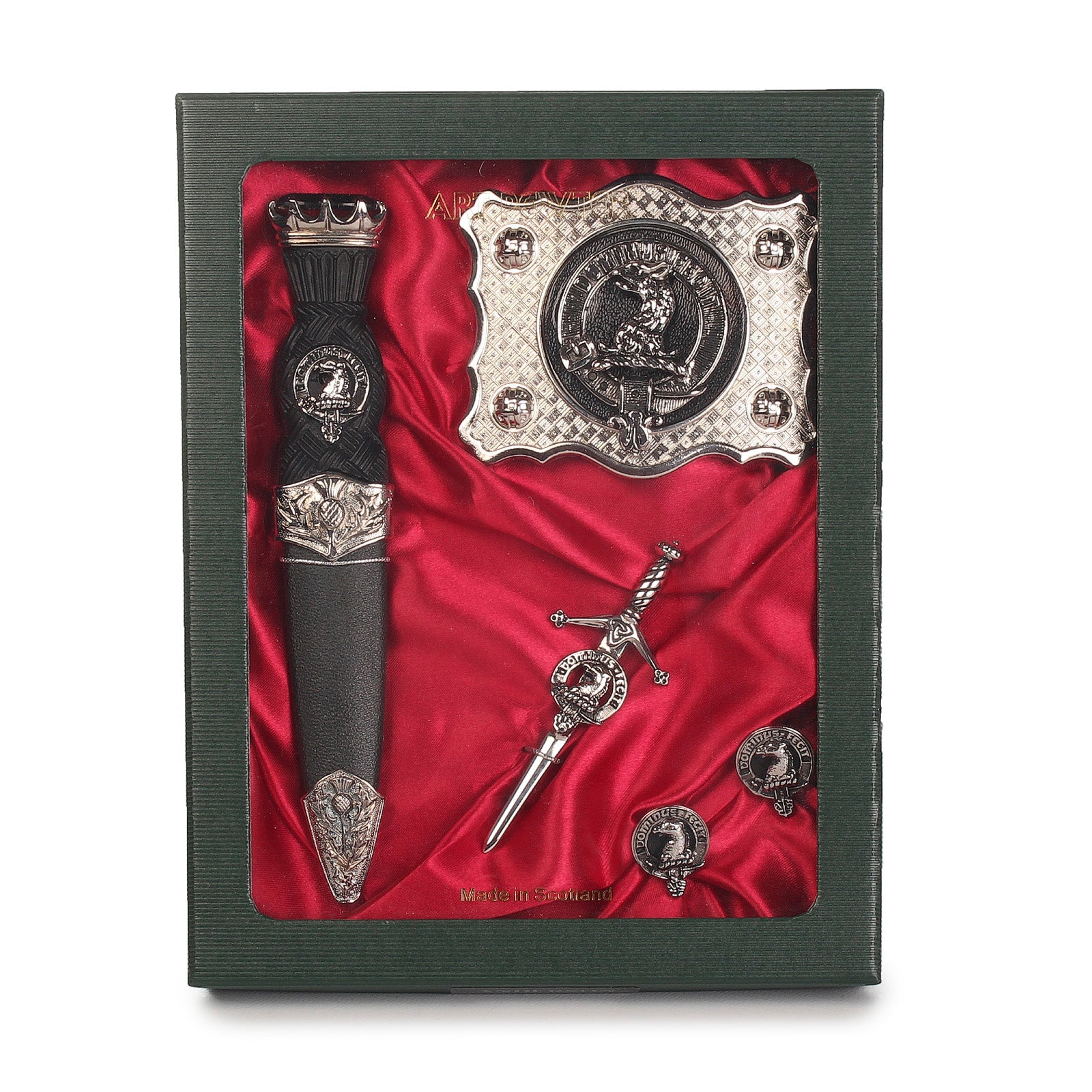 Baird Clan Badge, Kilt Pin, Lapel Pin, Cufflinks, Keyring/Key Fob & Gift Set — Fine Pewter by Art Pewter — Made in Scotland (Shiny Finish) - Heritage Of Scotland - Gift Set