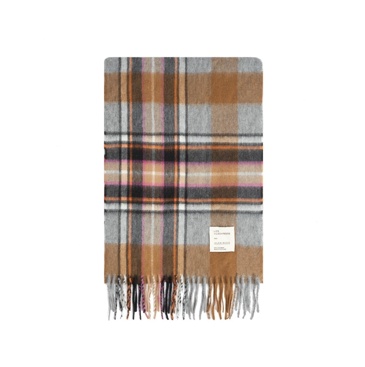 Balmoral 100% Cashmere Woven Scarf Tartan and Checks - Made in Scotland - EXPLODED BRUCE GREY - Heritage Of Scotland -