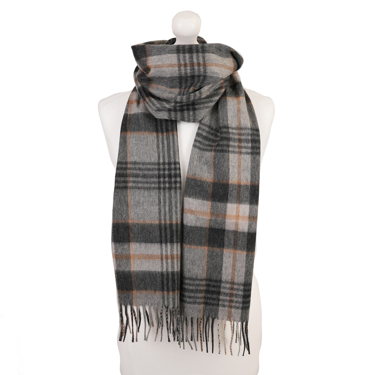Balmoral 100% Cashmere Woven Scarf Tartans and Checks - Made in Scotland - Heritage Of Scotland - MORAY CHECK GREY