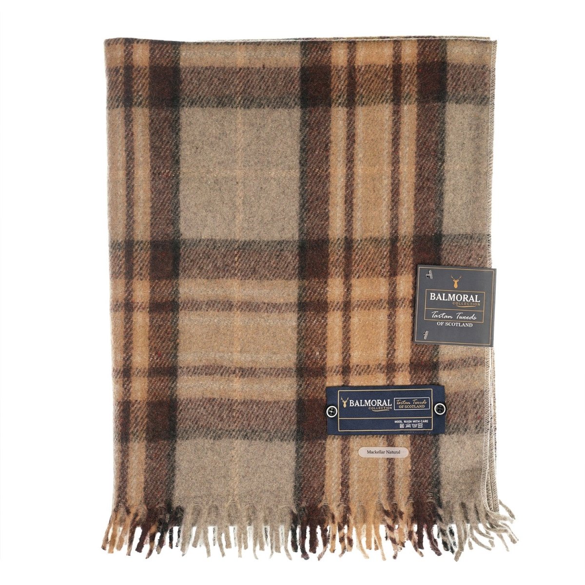 Balmoral Woollen Knee Blanket with Fringed Edges - Mackellar Natural - Heritage Of Scotland -