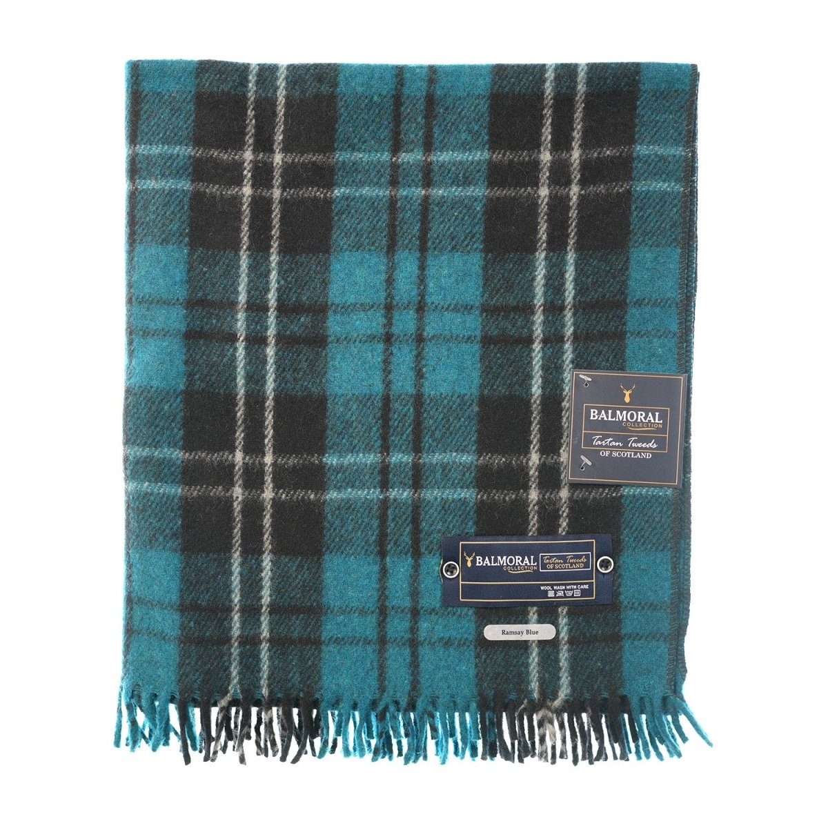 Balmoral Woollen Knee Blanket with Fringed Edges - Ramsay Blue - Heritage Of Scotland -