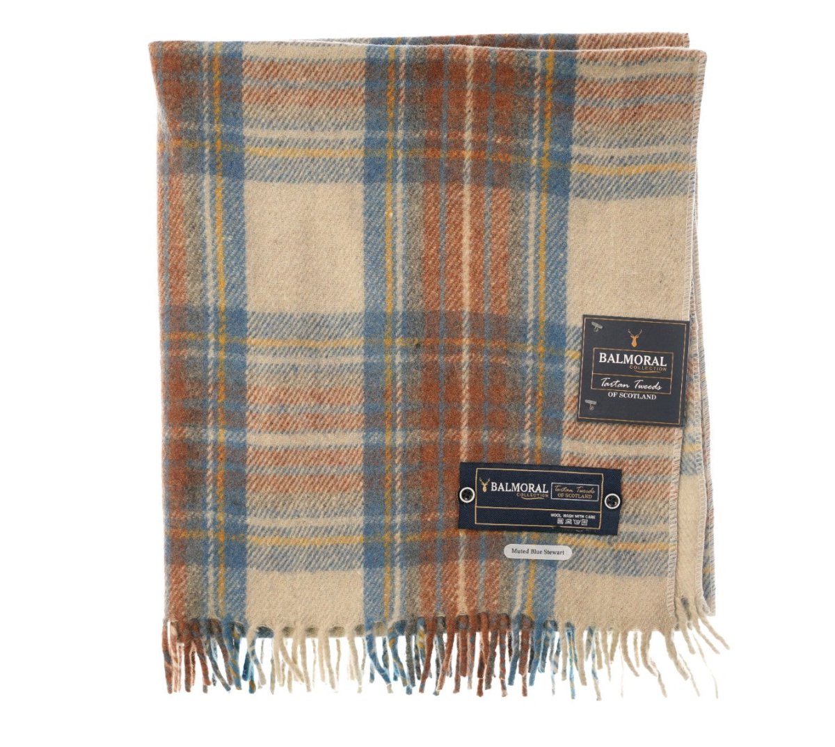 Balmoral Woollen Knee Blanket with Fringed Edges - Stewart Muted Blue - Heritage Of Scotland -
