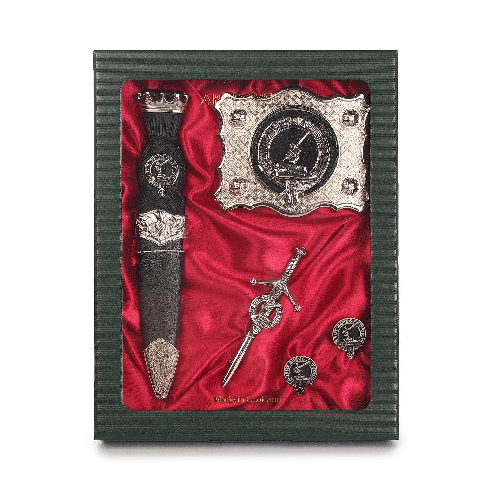 Barclay Clan Badge, Kilt Pin, Lapel Pin, Cufflinks, Keyring/Key Fob & Gift Set — Fine Pewter by Art Pewter — Made in Scotland (Shiny Finish) - Heritage Of Scotland - Gift Set