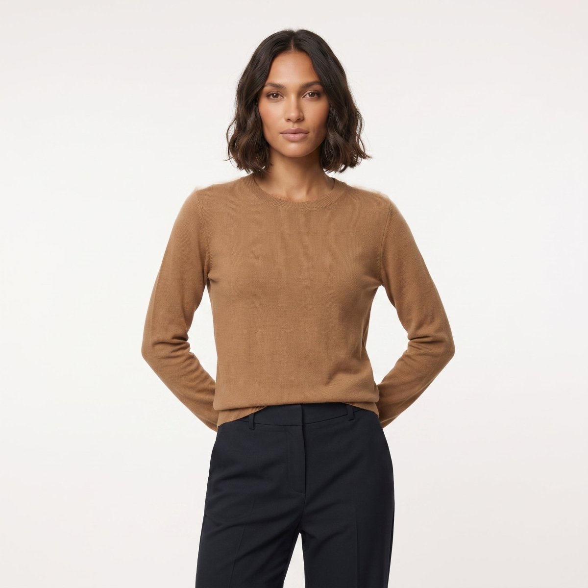 Dunedin Cashmere Women’s 100% Cashmere C-Neck Jumper – Camel - Heritage Of Scotland - XS