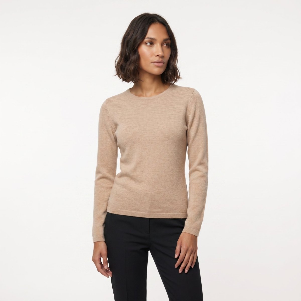Dunedin Cashmere Women’s 100% Cashmere C-Neck Jumper – Sand Beige - Heritage Of Scotland - XS