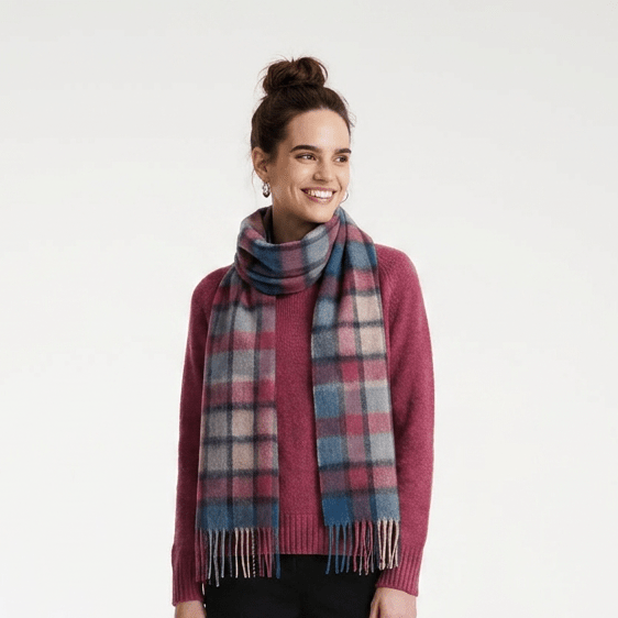 Edinburgh 100% Lambswool Scarf – Premium Soft Wool Wrap - Artillery Check Ashley Blue and Pink - Heritage Of Scotland -