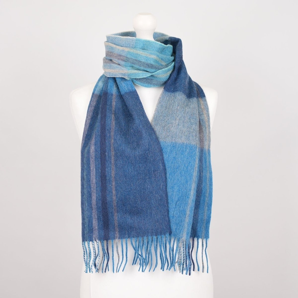 Edinburgh 100% Lambswool Scarf – Premium Soft Wool Wrap - Barcode Check - Aqua Blue - Heritage Of Scotland -