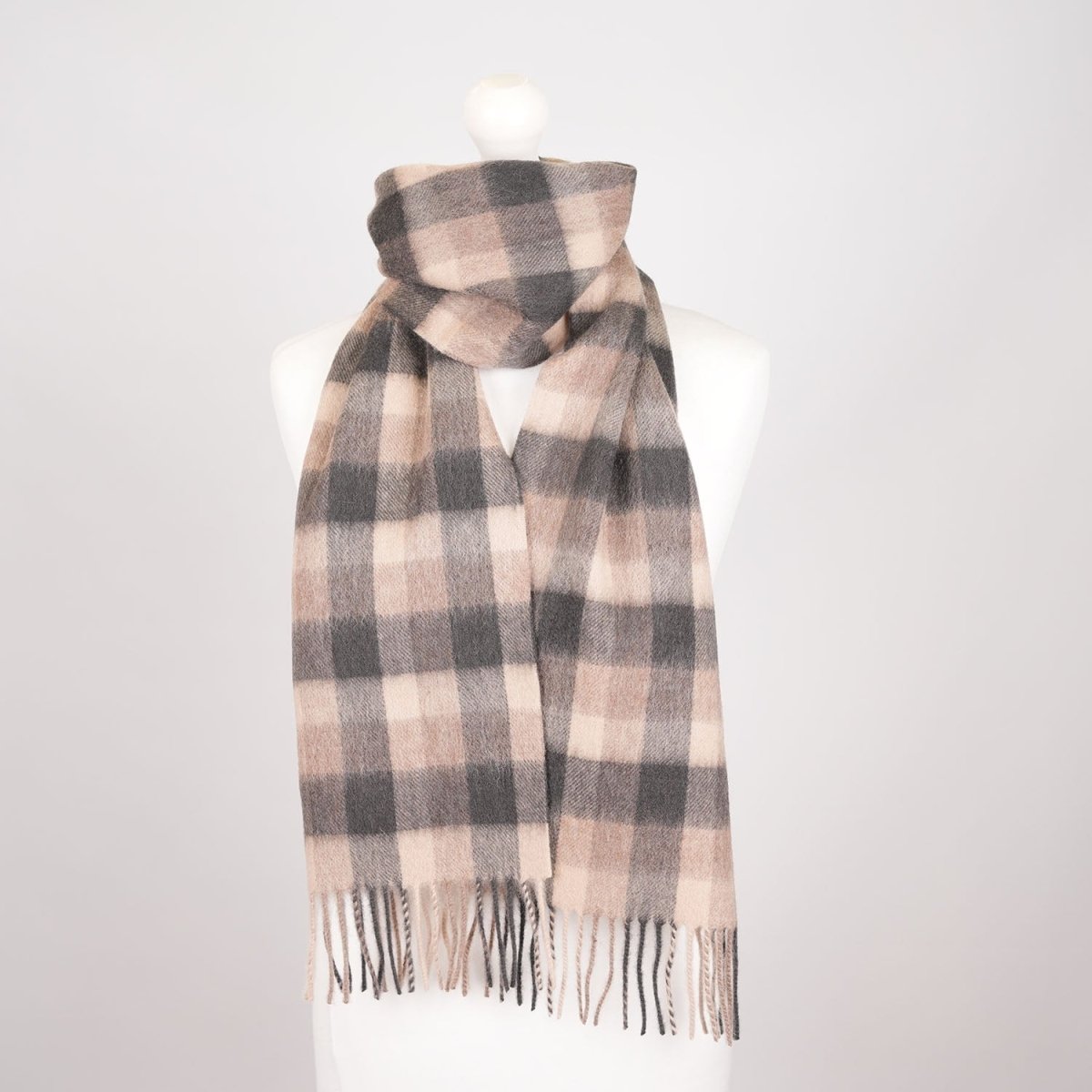 Edinburgh 100% Lambswool Scarf – Premium Soft Wool Wrap - Big Check Natural Brown - Heritage Of Scotland -