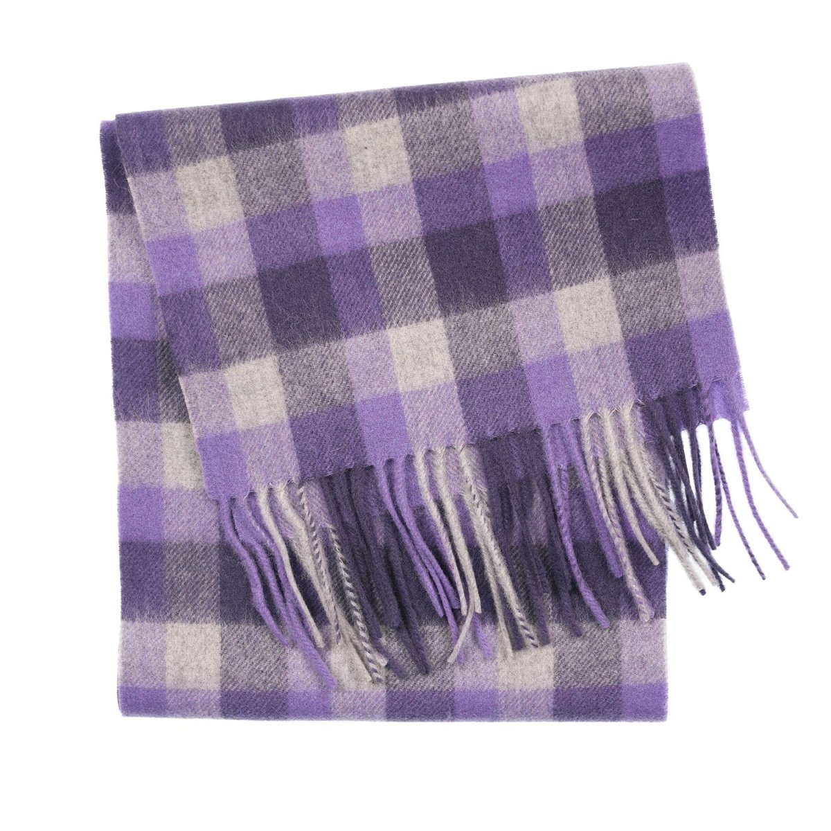 Edinburgh 100% Lambswool Scarf – Premium Soft Wool Wrap - Big Check Purple and Oyster - Heritage Of Scotland -