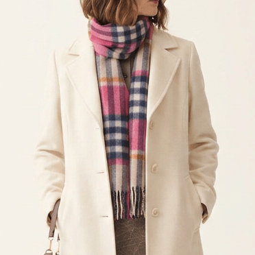 Edinburgh 100% Lambswool Scarf – Premium Soft Wool Wrap - Chequer Tartan Astral - Raspberry - Heritage Of Scotland -