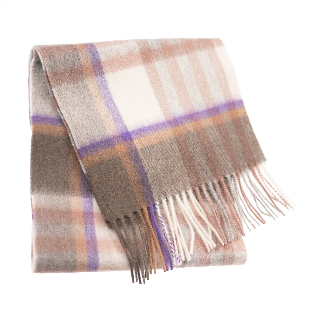 Edinburgh 100% Lambswool Scarf – Premium Soft Wool Wrap - Chequer Tartan Beige and Rose - Heritage Of Scotland -