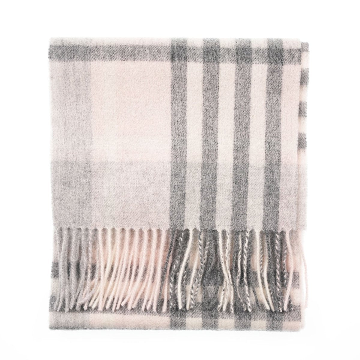 Edinburgh 100% Lambswool Scarf – Premium Soft Wool Wrap - Chequer Tartan Light Pink And Grey - Heritage Of Scotland -