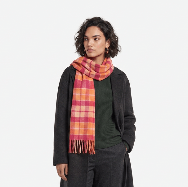 Edinburgh 100% Lambswool Scarf – Premium Soft Wool Wrap - Cragg Check Ginger - Heritage Of Scotland -