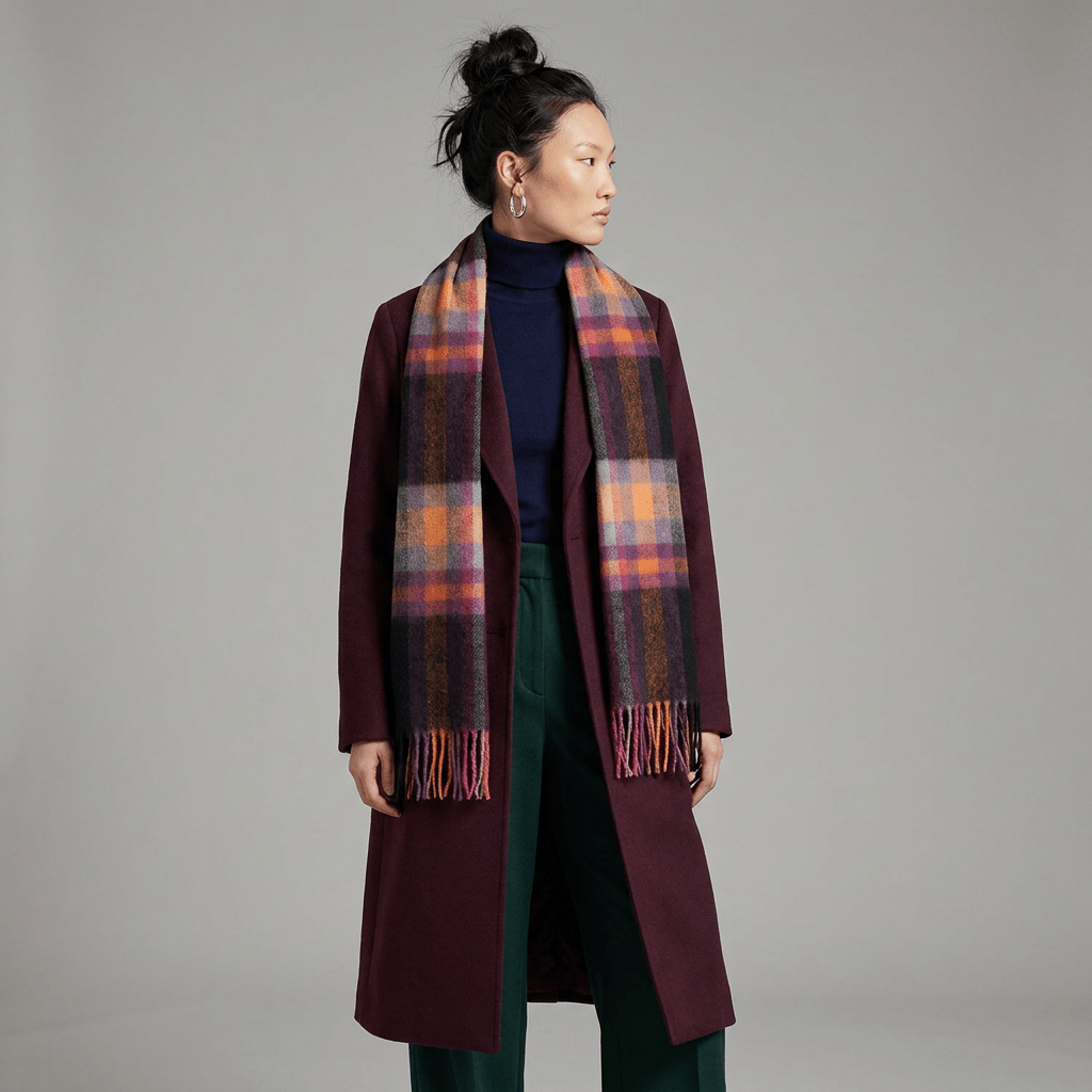 Edinburgh 100% Lambswool Scarf – Premium Soft Wool Wrap - Deco Check Ginger - Heritage Of Scotland -