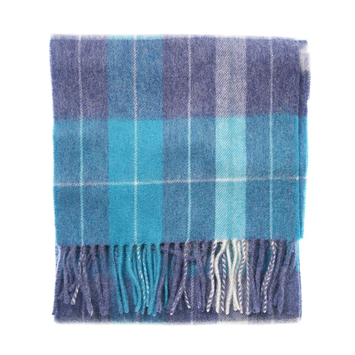 Edinburgh 100% Lambswool Scarf – Premium Soft Wool Wrap - Heivon Check - Denim - Aqua - Lazuli - Heritage Of Scotland -