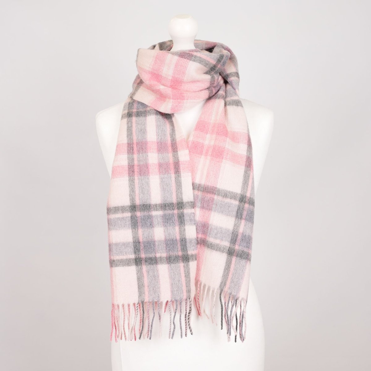 Edinburgh 100% Lambswool Scarf – Premium Soft Wool Wrap - Henold Light Pink and Derby Grey - Heritage Of Scotland -