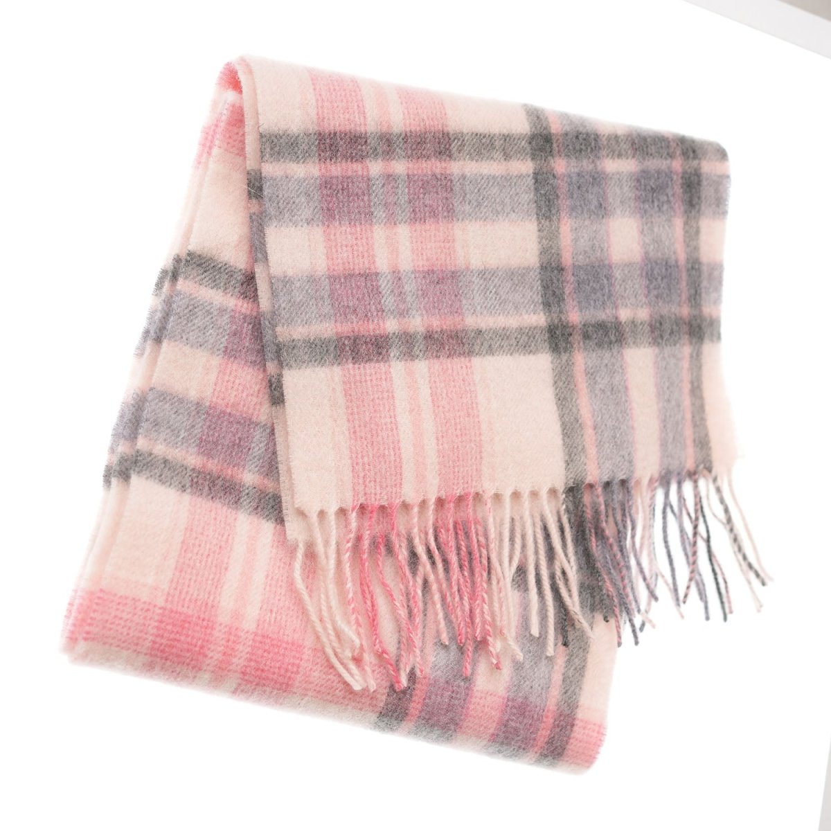 Edinburgh 100% Lambswool Scarf – Premium Soft Wool Wrap - Henold Light Pink and Derby Grey - Heritage Of Scotland -