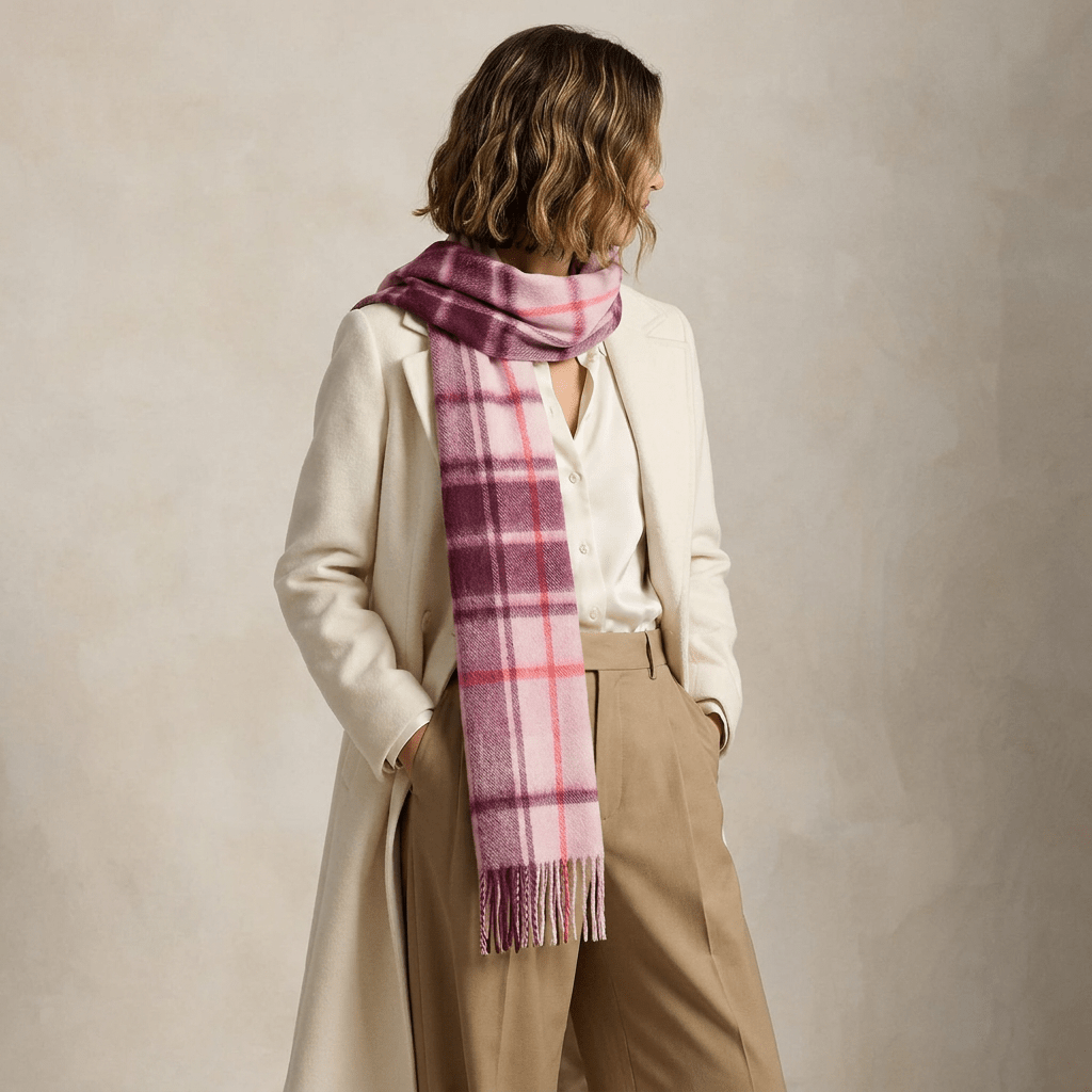 Edinburgh 100% Lambswool Scarf – Premium Soft Wool Wrap - Mill Check Pink - Heritage Of Scotland -