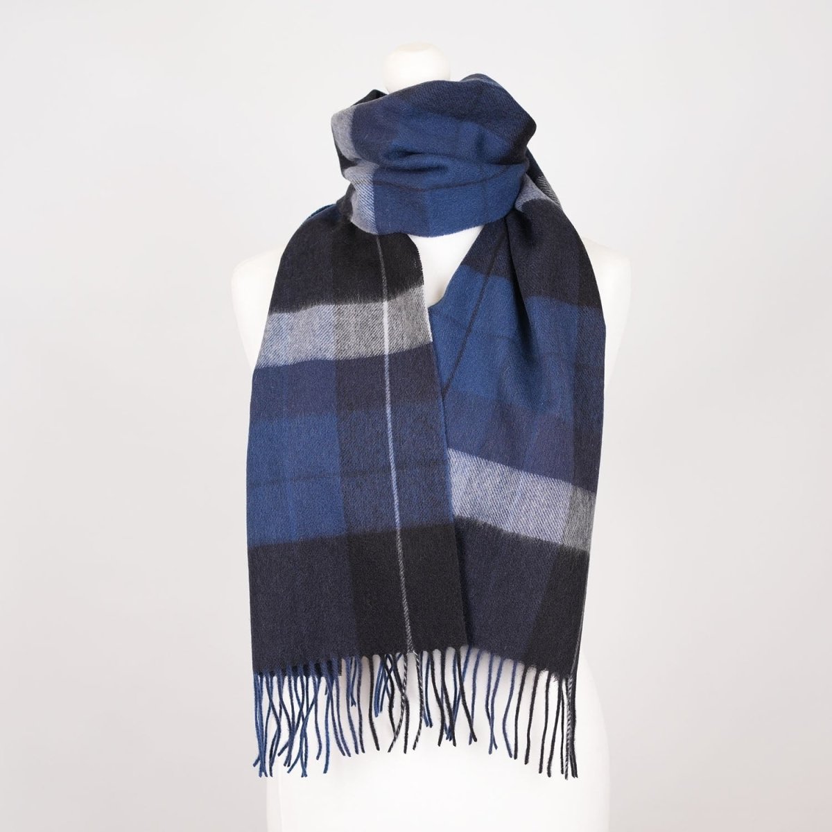 Edinburgh 100% Lambswool Scarf – Premium Soft Wool Wrap - Mixed Check - Blue - Heritage Of Scotland -