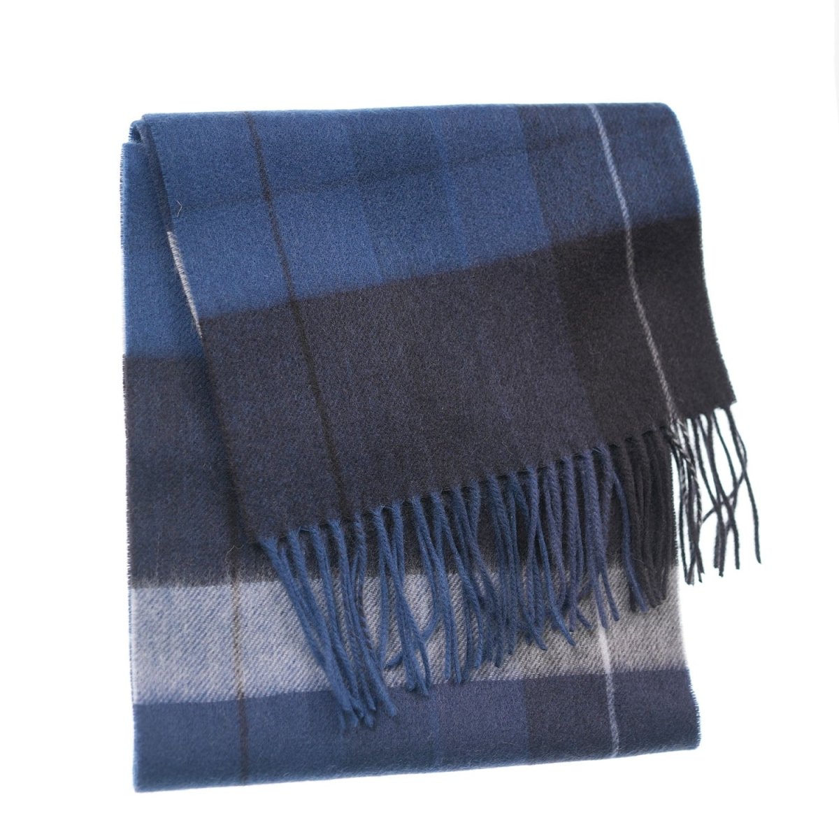 Edinburgh 100% Lambswool Scarf – Premium Soft Wool Wrap - Mixed Check - Blue - Heritage Of Scotland -
