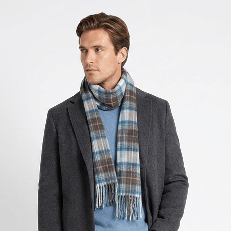 Edinburgh 100% Lambswool Scarf – Premium Soft Wool Wrap - Stewart Muted Blue - Heritage Of Scotland -