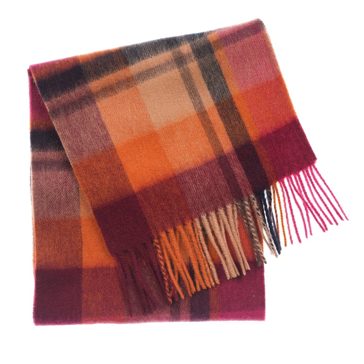 Edinburgh 100% Lambswool Scarf – Premium Soft Wool Wrap - Tartan Scarf Myriad Check - Spice/Magenta - Heritage Of Scotland -