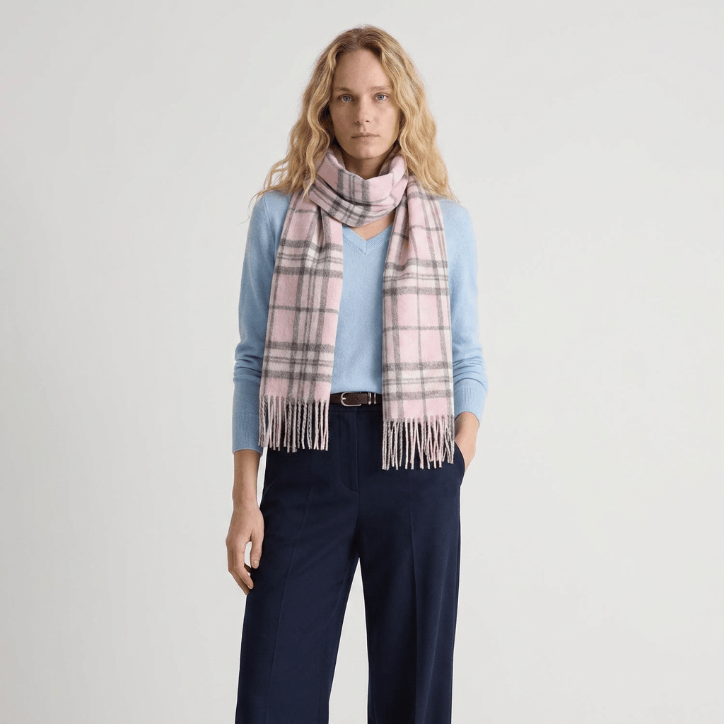 Edinburgh 100% Lambswool Scarf - Soft Warm Luxury Wool Scarf - Thomson Pale Pink - Heritage Of Scotland -