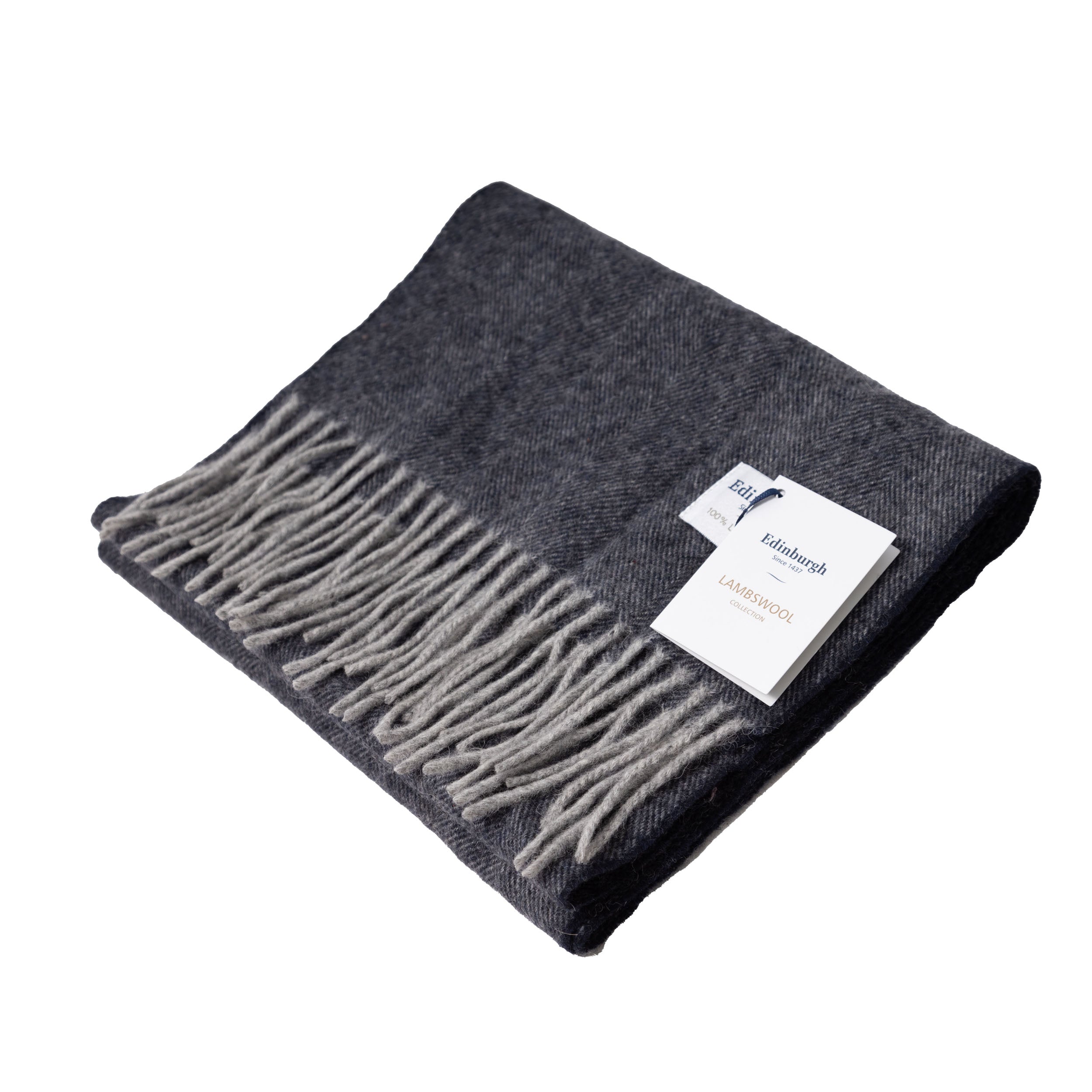 Edinburgh 100% Lambswool Tartan Scarf Light Grey Navy - Heritage Of Scotland - LIGHT GREY NAVY