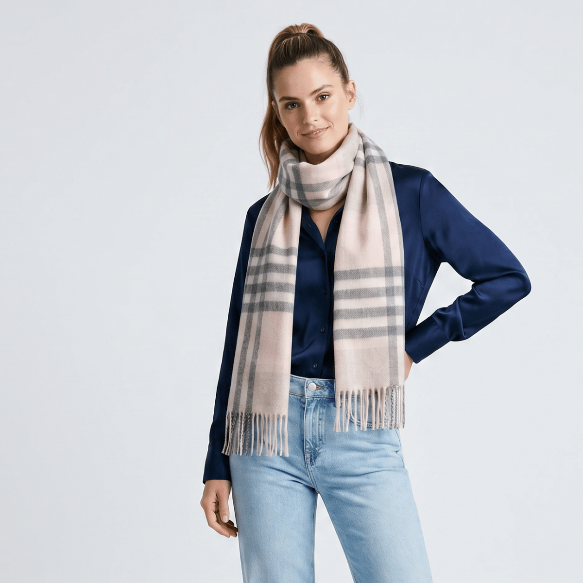 Edinburgh Cashmere Premium Lightweight Scarf - Soft Luxury Wrap - Chequer Tartan - Pink and Grey - Heritage Of Scotland -