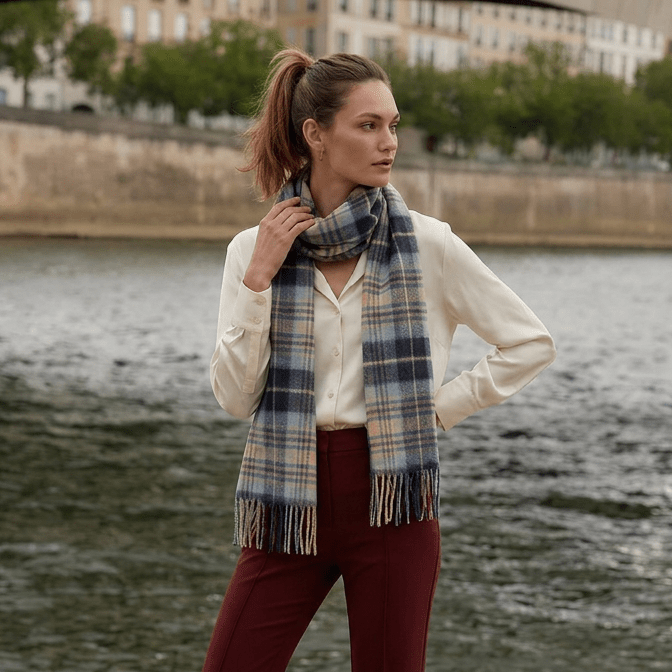 Edinburgh Cashmere Premium Lightweight Scarf - Soft Luxury Wrap - Mackellar Mix Navy - Heritage Of Scotland -